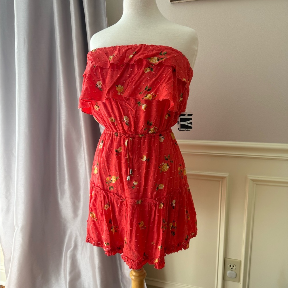 FAVLUX Red Floral Strapless Dress